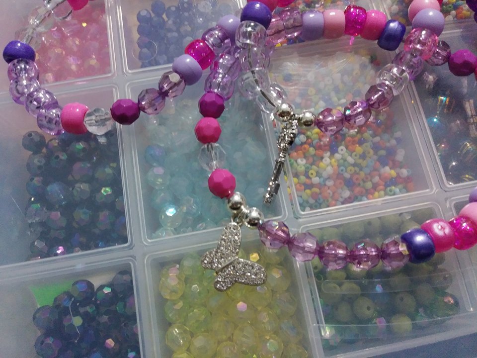 "PINK PASSION" waist beads. (Butterfly charm and 'bling' Skeleton key charms included)